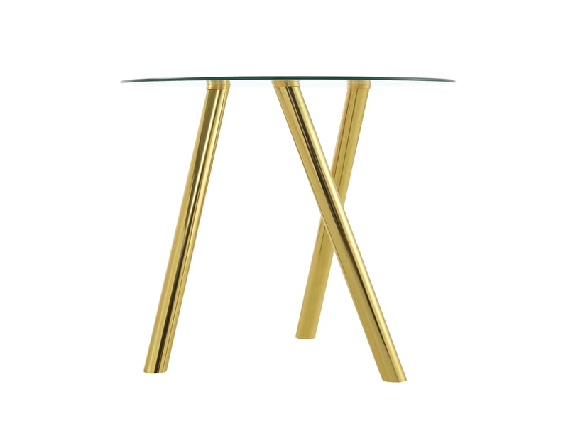 Table à manger ronde,89x89x76 cm,avec pieds métal,verre trempé,doré - Conforama D