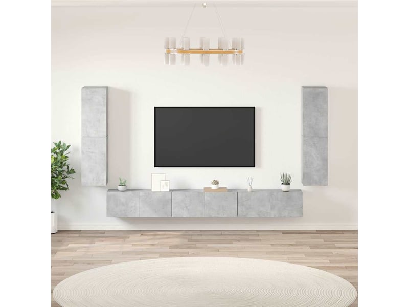  Ensemble de meubles tv - banc tv - meuble de rangement 7 pcs gris béton bois d'ingénierie  - Conforama B