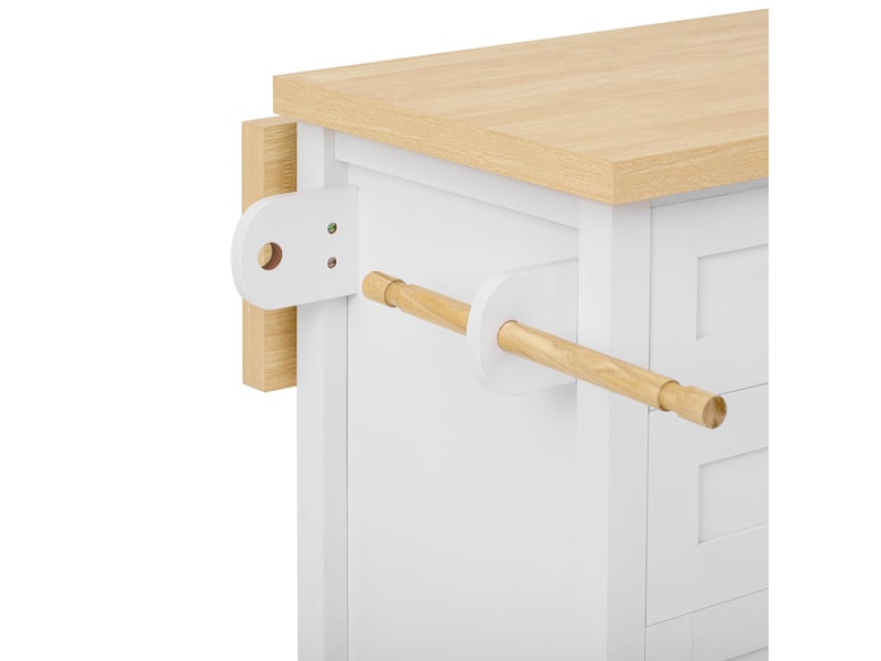 Desserte de cuisine 107 x 45-70 x 90,5 cm blanc et bois clair en mdf, plan extensible à roulettes - Conforama D