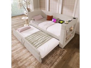 Lit gigogne 90x190 cm <strong>DZMDIP</strong>  <strong></strong> coloris beige