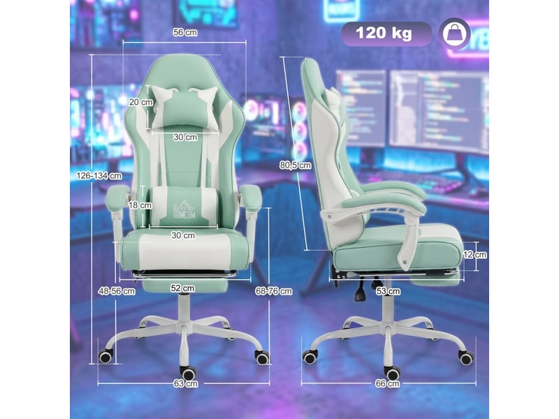  Chaise gaming merian massage lombaire inclinable repose pieds bleu  - Conforama E