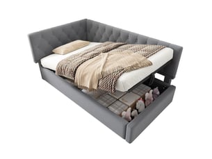 Lit banquette tcqpz 90 x 190 cm avec rangement hydraulique en velours gris