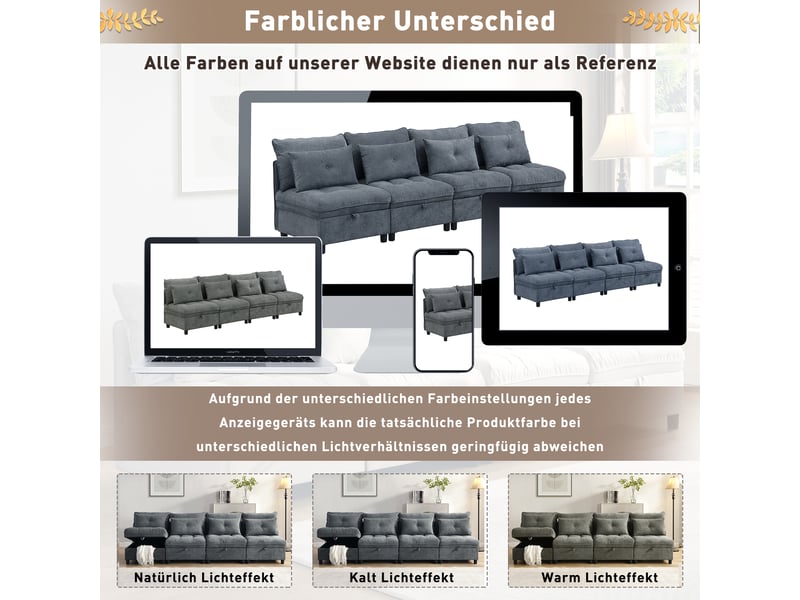  Canapé modulable 4 places convertible avec rangement gris antique  - Conforama E