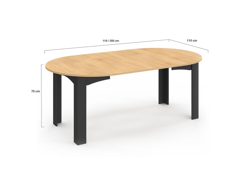 Table à manger extensible ronde dona 4-10 personnes noire plateau façon hêtre 110-200 cm  - Conforama F