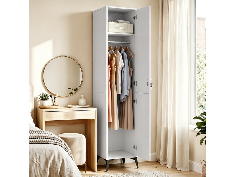  Armoire chambre étroite penderie avec porte, tringle et étagères de rangement, 36 x 40 x 180 cm, blanc  - Conforama C