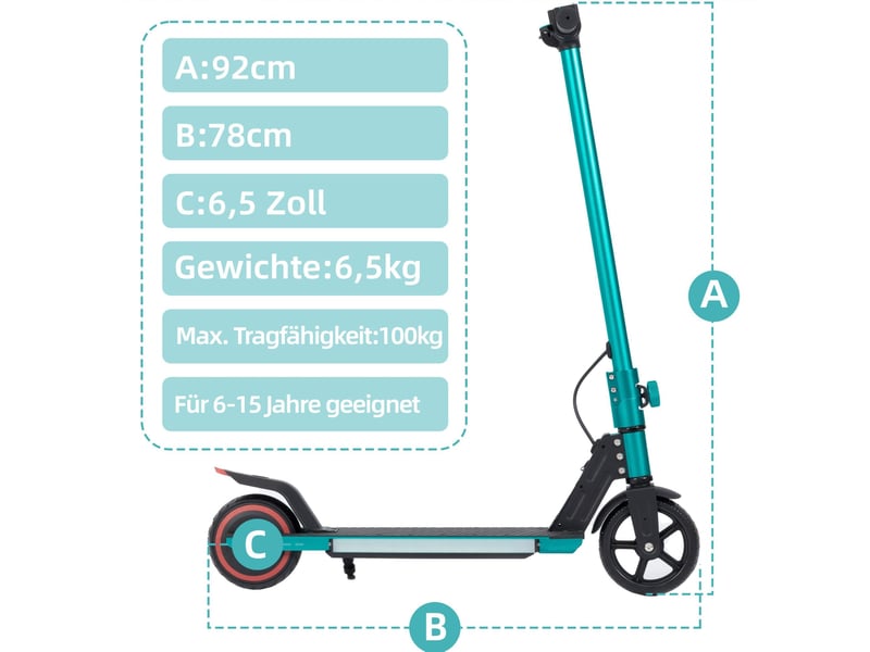  Trottinette électrique enfant 6-12 ans 78 x 92 cm verte en aluminium, pliable, vitesse 14 kmh avec led  - Conforama C