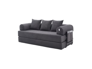 Canapé modulable modenvie 3 places en velours côtelé gris foncé 200 x 94 cm