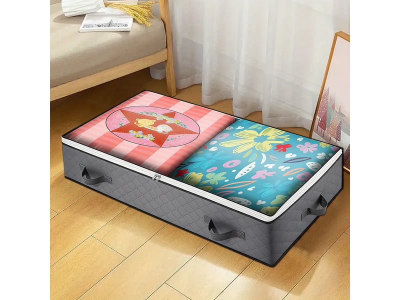  Kit de rangement 3 en 1 chambre : armoire portable, sacs sous le lit et pochette de chevet - noir et gris  - Conforama E