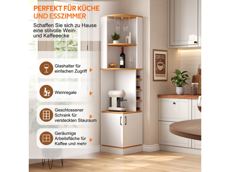  Buffet de cuisine 2 portes 40x40x182 cm - meuble d'angle avec porte-bouteilles et rangement pour verres - blanc  - Conforama W