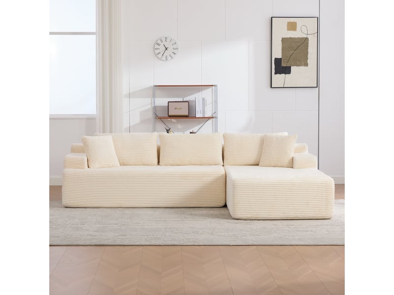 Canapé modulable tissu chenille ivoire, sectionnel salon mousse 30d haute résilience, fond antidérapant - Conforama C
