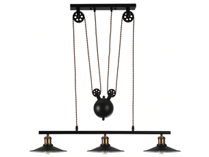 Suspension rustique ABRILA Triguero 3 lumières E27 noire et dorée, métal, hauteur réglable 90-175 cm, 88 x 22 cm, style farmhouse chic