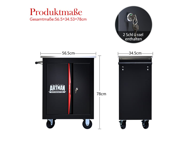 Boîte à outils sur roulettes 62,5 x 34,5 x 78 cm noir et rouge en acier laminé à froid, plan de travail - Conforama C