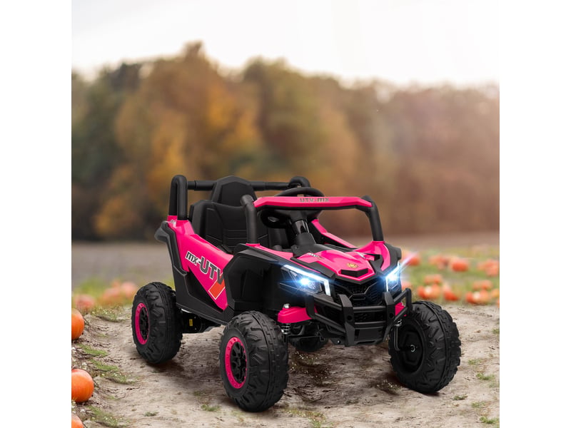  Voiture électrique 12v pour enfants, télécommande, ceinture de sécurité, klaxon, phares led, port usb, pour les 3-5 ans, rose  - Conforama D