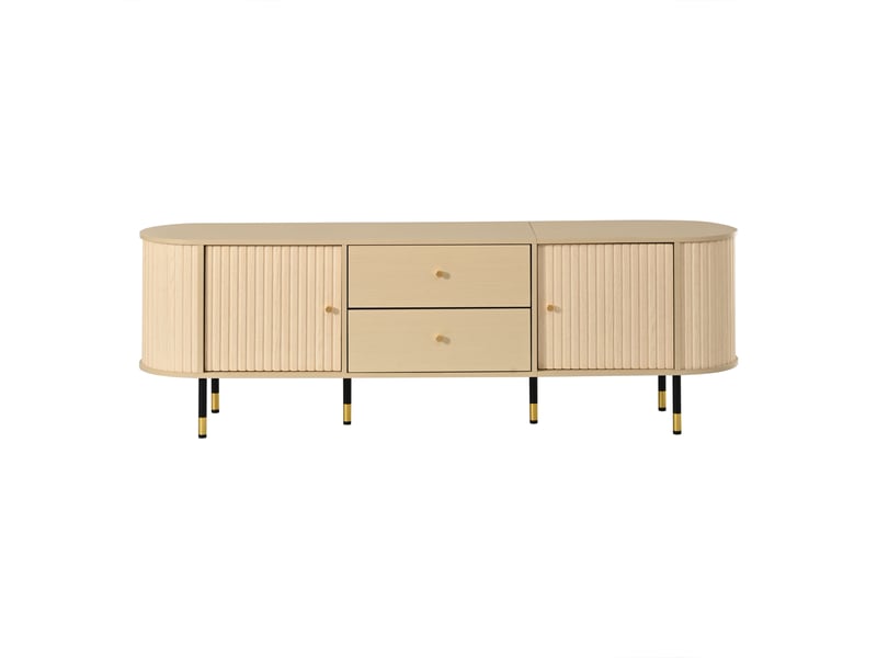  Meuble tv 2 portes coulissantes et 2 tiroirs pour salon 180×40×58 cm en mdf et métal naturel  - Conforama C