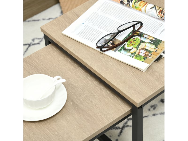  Tables basses gigognes set de 3 avec plateau effet bois, structure en acier et pieds réglables pour salon  - Conforama E