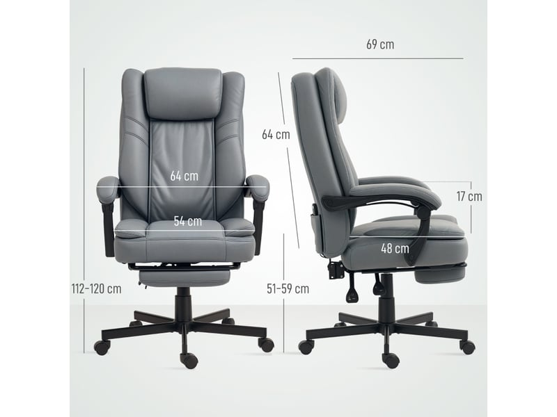  Fauteuil de bureau massant,69x64 cm,inclinable avec repose-pieds,microfibre,gris  - Conforama C