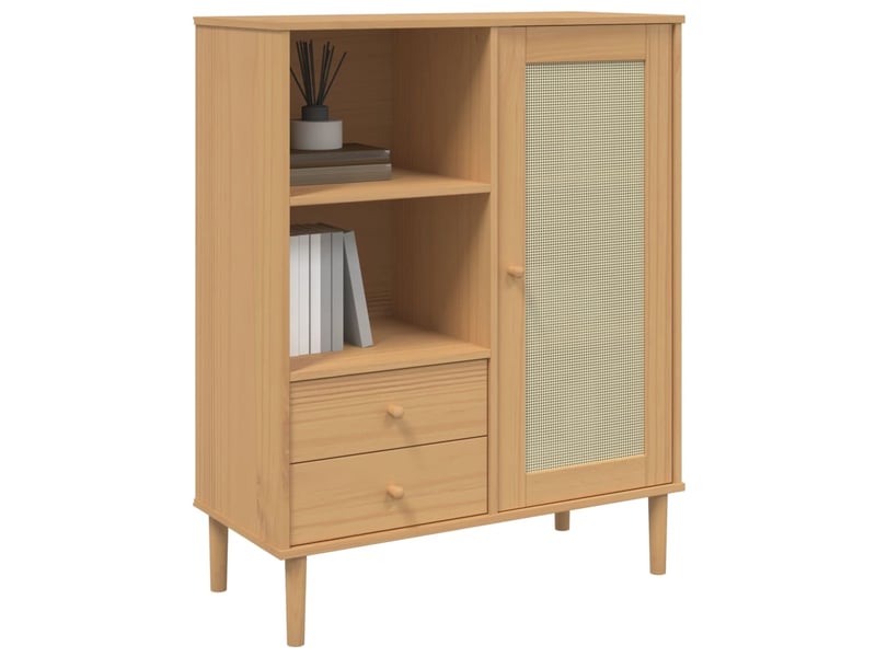  Buffet - bahut - meuble de rangement senja aspect rotin marron 90x40x112cm bois massif de pin  - Conforama C