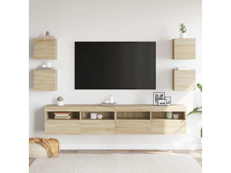  Lot de 4 meuble tv mural, meuble tv suspendu chêne sonoma 30,5x30x30 cm  - Conforama C