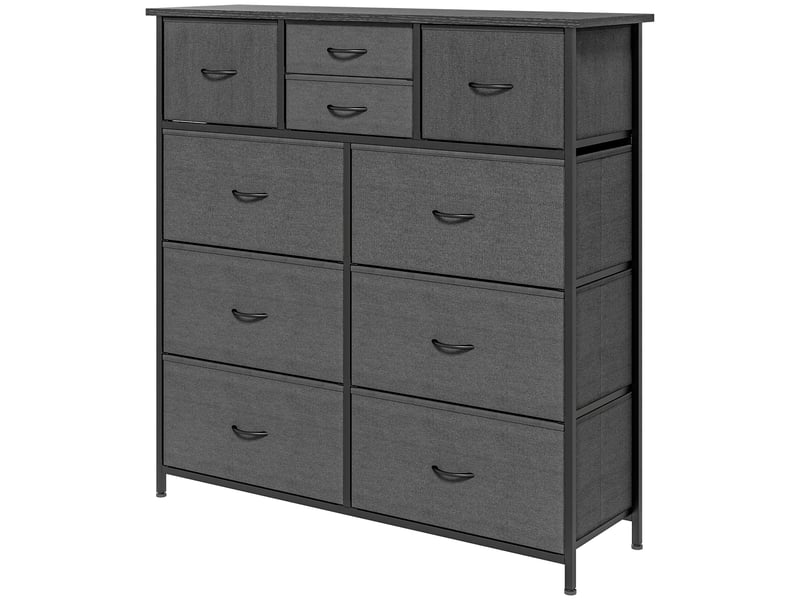  Commode 10 tiroirs en tissu structure en acier noir 100x30x100 cm  - Conforama B