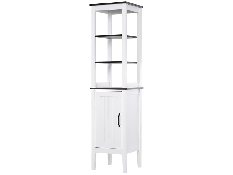  Armoire de salle de bain haute et étroite, meuble gain de place avec 3 étagères ouvertes, étagère réglable, pour le linge, 40 x 38 x 162,5 cm, blanche  - Conforama B