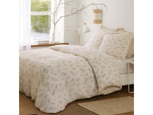 Parure housse de couette 260x240cm + 2 taies motif petites fleurs beige 100% gaze de coton - veolis