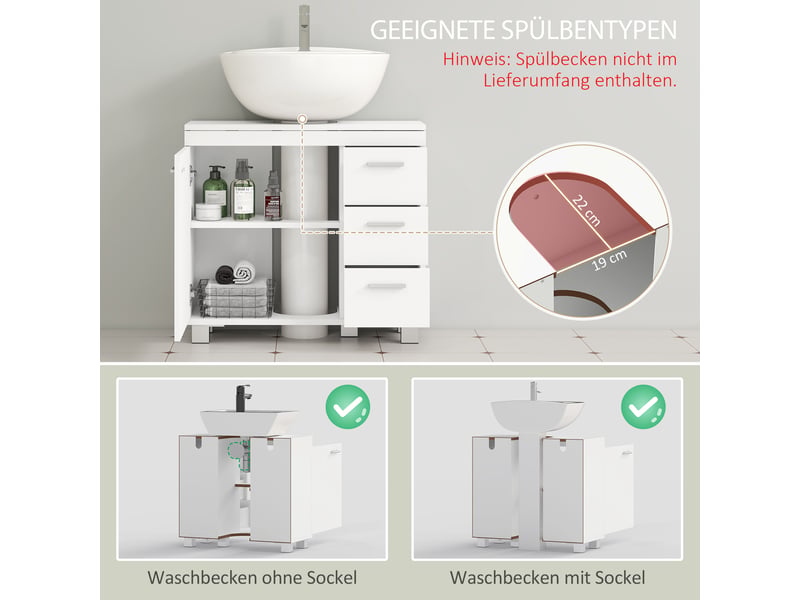  Meuble sous-vasque 3 tiroirs et 2 étagères en mdf blanc 70 x 30 x 64 cm  - Conforama D