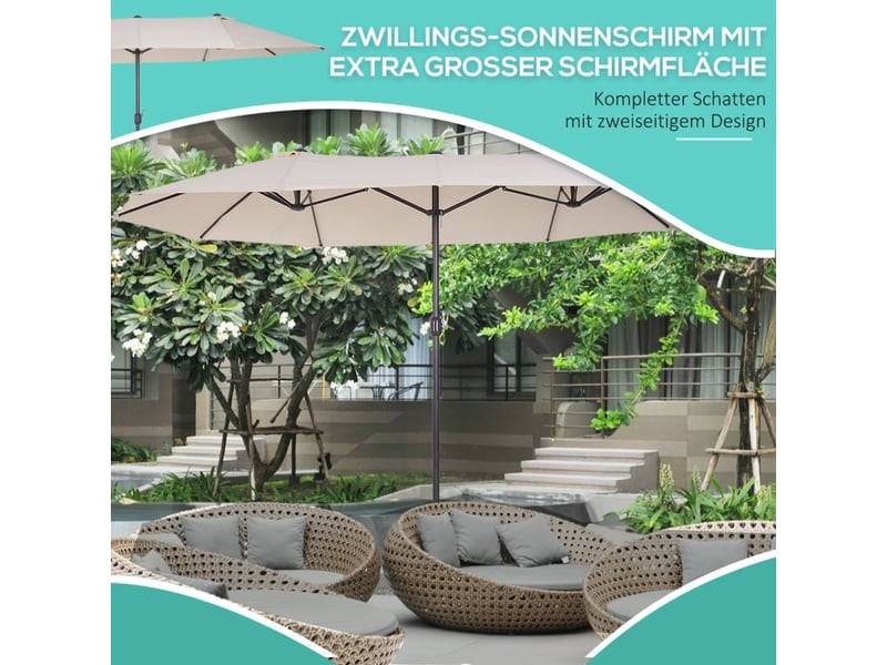  Parasol 460x270x240, parasol double ovale à manivelle, beige, 2 aérations, mât stable 12 baleines métalliques  - Conforama E
