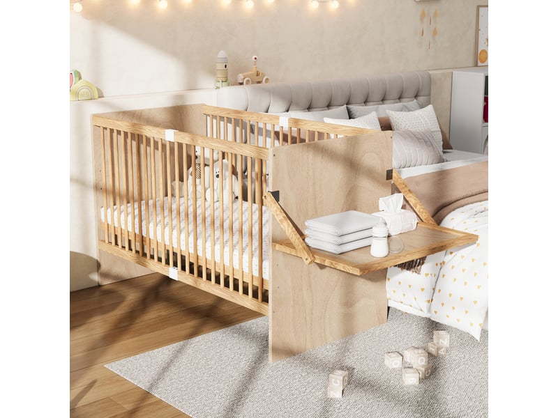  Lit bébé en bois massif 70x140 cm avec table à langer intégrée, pin naturel  - Conforama D
