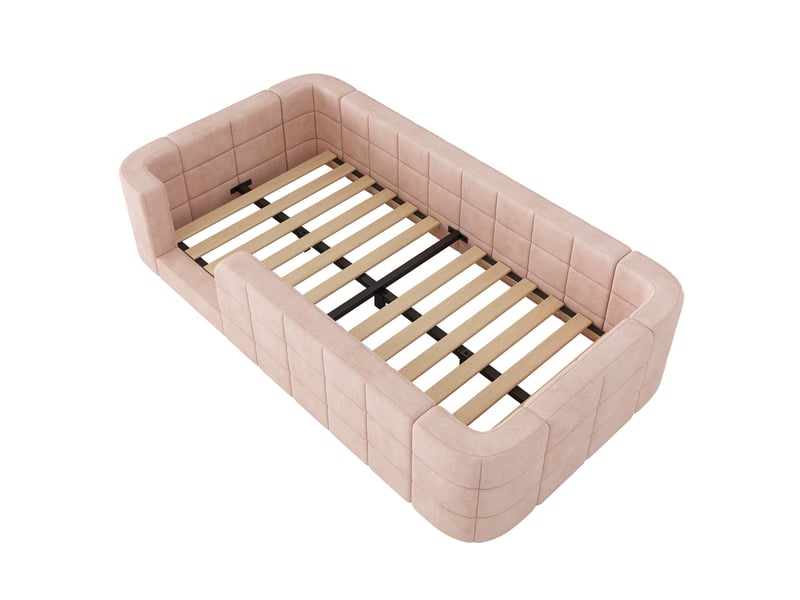 Lit bas enfant 90 × 190 cm en chenille rose, contours rembourrés IKSETERA TRADING LTD - Conforama R