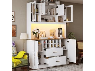 Buffet moderne - dimensions 120x36,3x180 cm - éclairage led intégré - six portes et deux tiroirs - casier à vin