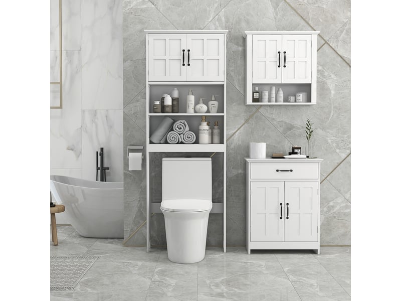  Meuble wc dessus de toilette armoire de rangement de salle de bain avec niches placard à double porte réglable étagère  - Conforama A