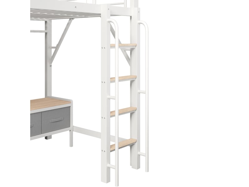  Lit mezzanine enfant 140x200 cm blanc avec bureau, rangements, led et usb, structure métal mdf, sans matelas  - Conforama D