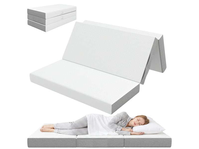  Matelas pliant en 3 parties, 140x190x15cm, matelas d'appoint en mousse à mémoire de forme au gel, blanc  - Conforama A