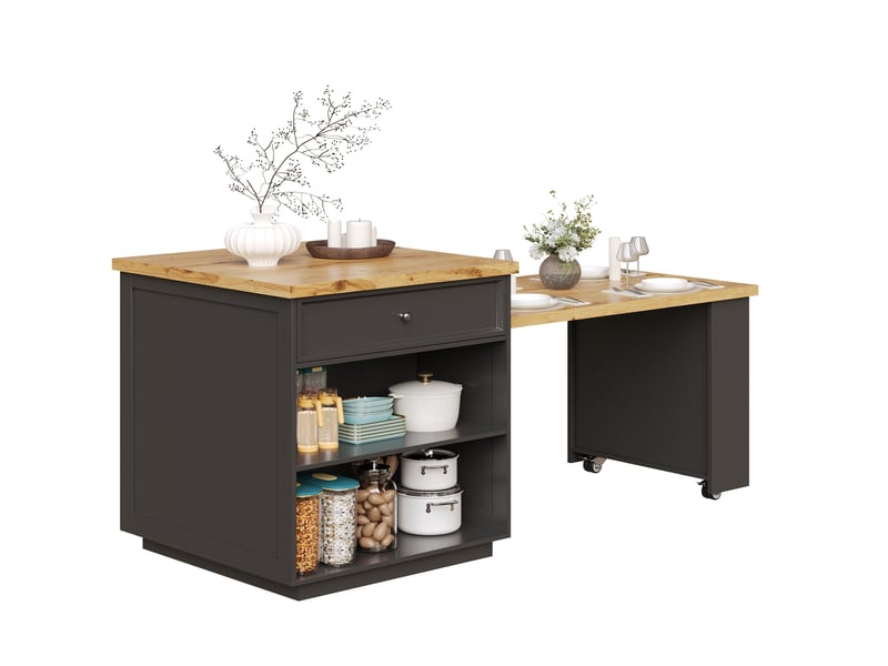  Îlot de cuisine extensible 120-184x70x94 cm avec tiroirs et roulettes, noir  - Conforama D