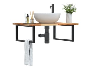 Étagère de vasque murale acier et bois massif d'acacia shl7128