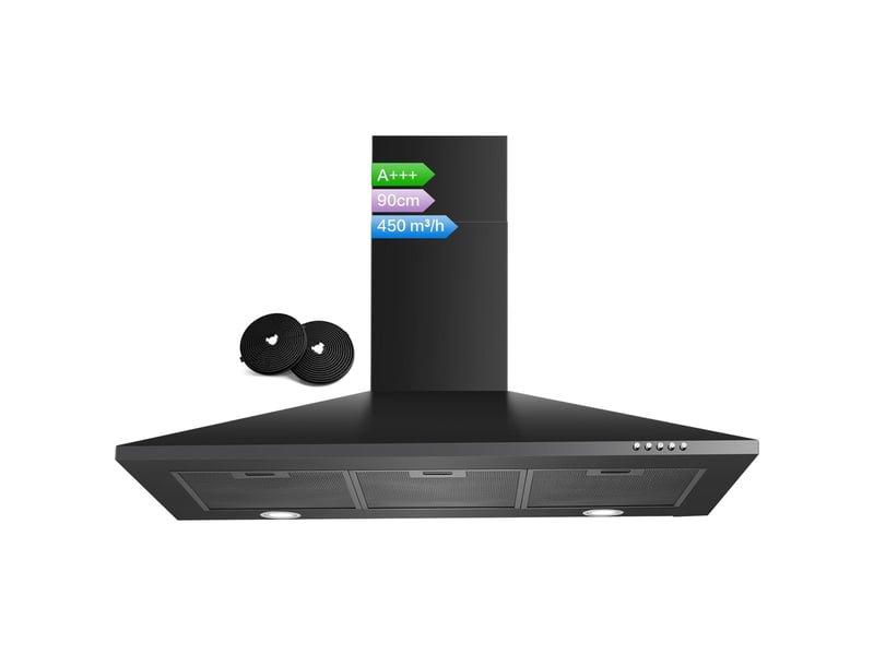 Hotte aspirante murale 90 cm, évacuation et recyclage, débit d’air 450 m³h, 3 vitesses, éclairage led, finition inox argentée - Conforama A