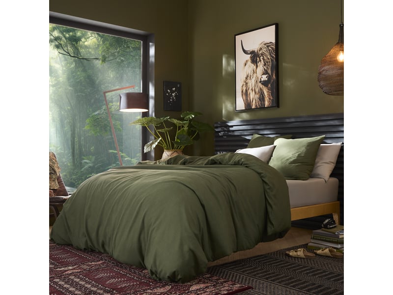  Parure de lit 240x260 cm lin métis kaki PD25516 - Conforama C