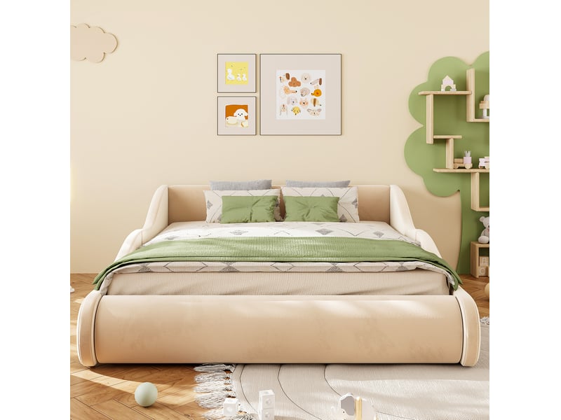  Lit enfant 140x200 cm avec barrières latérales mdf beige sans matelas  - Conforama C