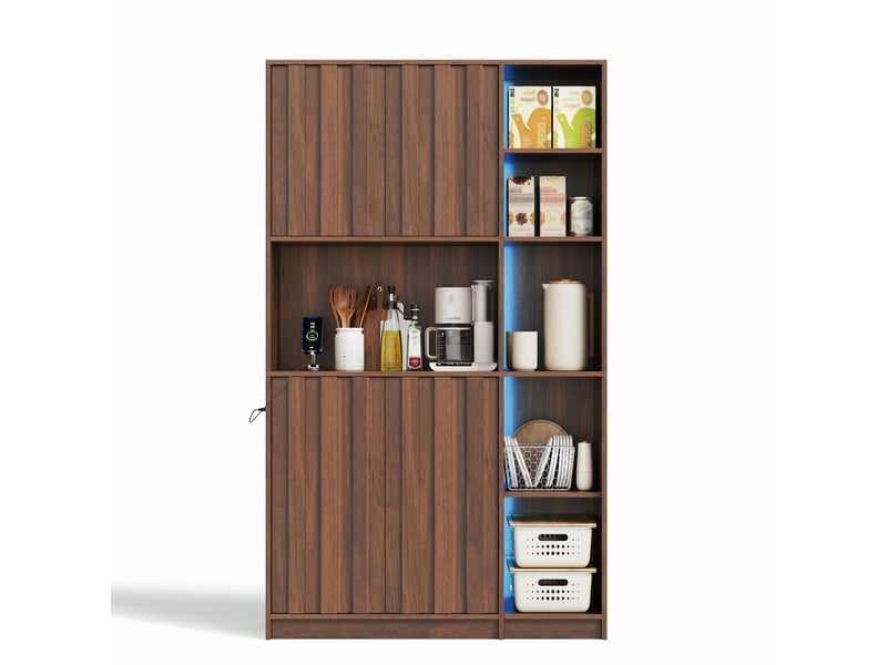  Armoire de cuisine 2 portes avec led et multiprise en mdf coloris noyer 105x40x180 cm N635P4590899091N - Conforama A
