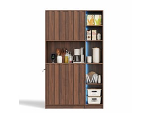 Armoire de cuisine 2 portes avec led et multiprise en mdf coloris noyer 105x40x180 cm