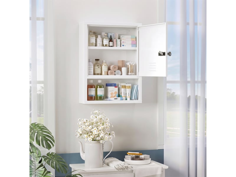  Armoire à pharmacie murale avec serrure à combinaison et clé, 3 niveaux, verrouillable, blanche  - Conforama C