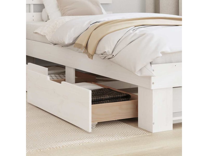  Lit simple- lit adulte -  cadre de lit avec tête de lit blanc 100 x 200 cm pin massif  - Conforama C
