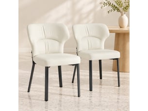 Lot de 2 chaises de salle à manger rembourrées avec dossier incurvé et pieds métalliques noirs en pu beige