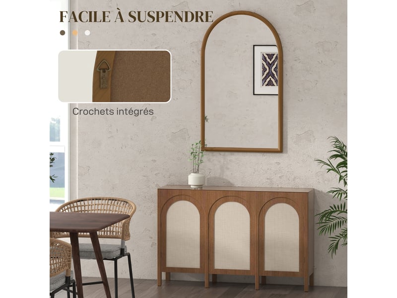  Miroir mural arche, 110 x 65 cm cadre en bois, miroir arqué pour le salon, la chambre, l'entrée, brun foncé  - Conforama D