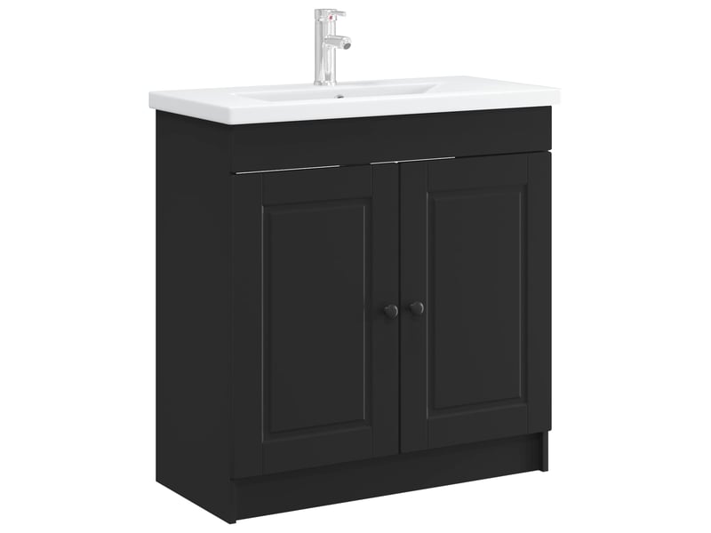  Armoire sous évier de salle de bain, meuble de rangement noir 78.5x37.5x81 cm shl9259  - Conforama C