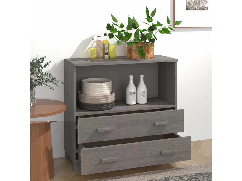  Buffet - bahut - meuble de rangement hamar gris clair 85x35x80 cm bois massif de pin  - Conforama C