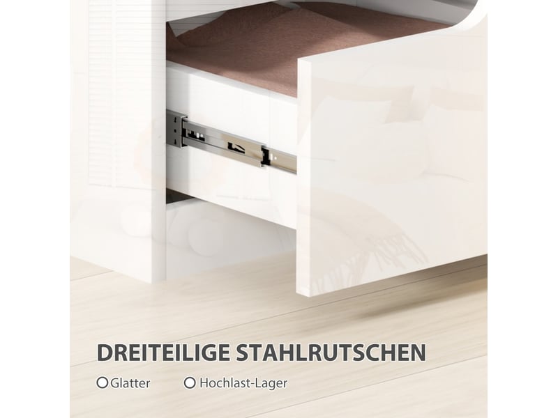  Table de chevet 40 x 40 x 48 cm – blanc brillant – 2 tiroirs sans poignée pour chambre et salon  - Conforama E