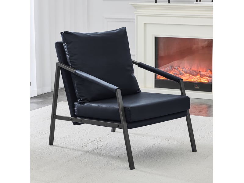  Fauteuil de lecture 67 x 67 x 80 cm – noir – simili cuir rembourré, cadre métallique industriel robuste  - Conforama B