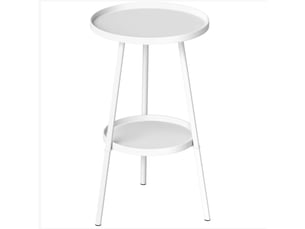 Table de jardin ronde à 2 niveaux avec rebords surélevés et plateau inférieur, pour une utilisation intérieure et extérieure, ø 32 x 51 cm, blanche