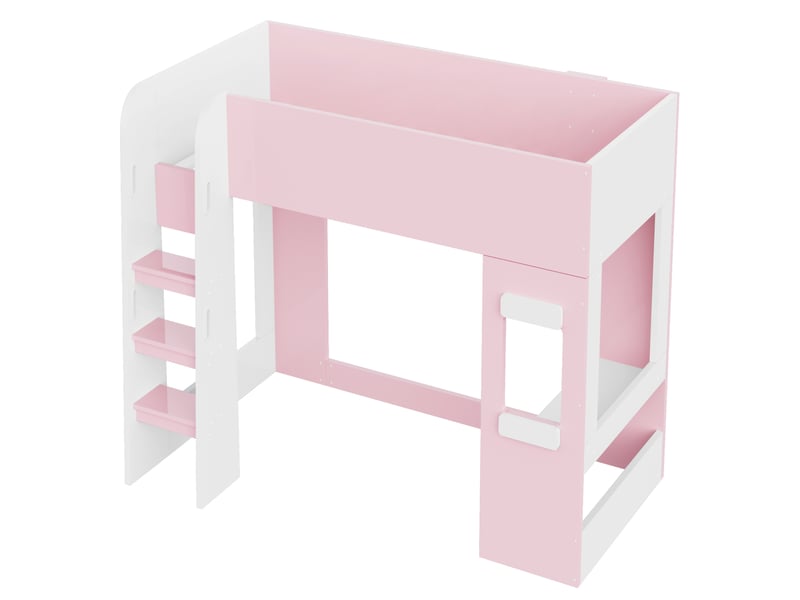 Lit mezzanine enfant 90x200 cm avec bureau et led, rose et blanc, sans matelas - Conforama E